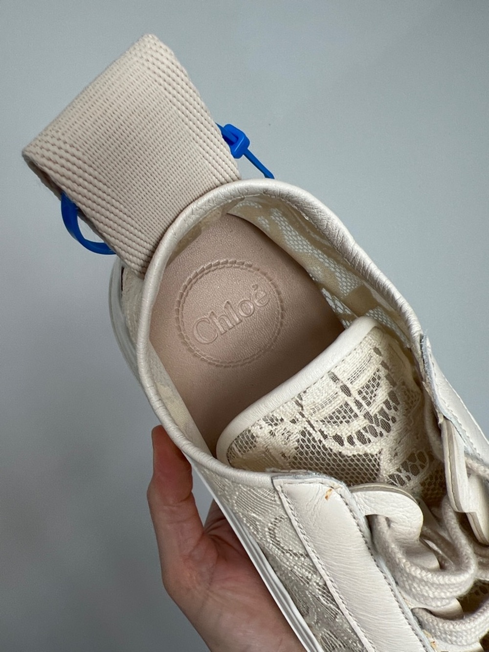 Worn 1x CHLOE Lauren lace mesh sneaker in light beige ecru romantic round toe 40 - Picture 7 of 16